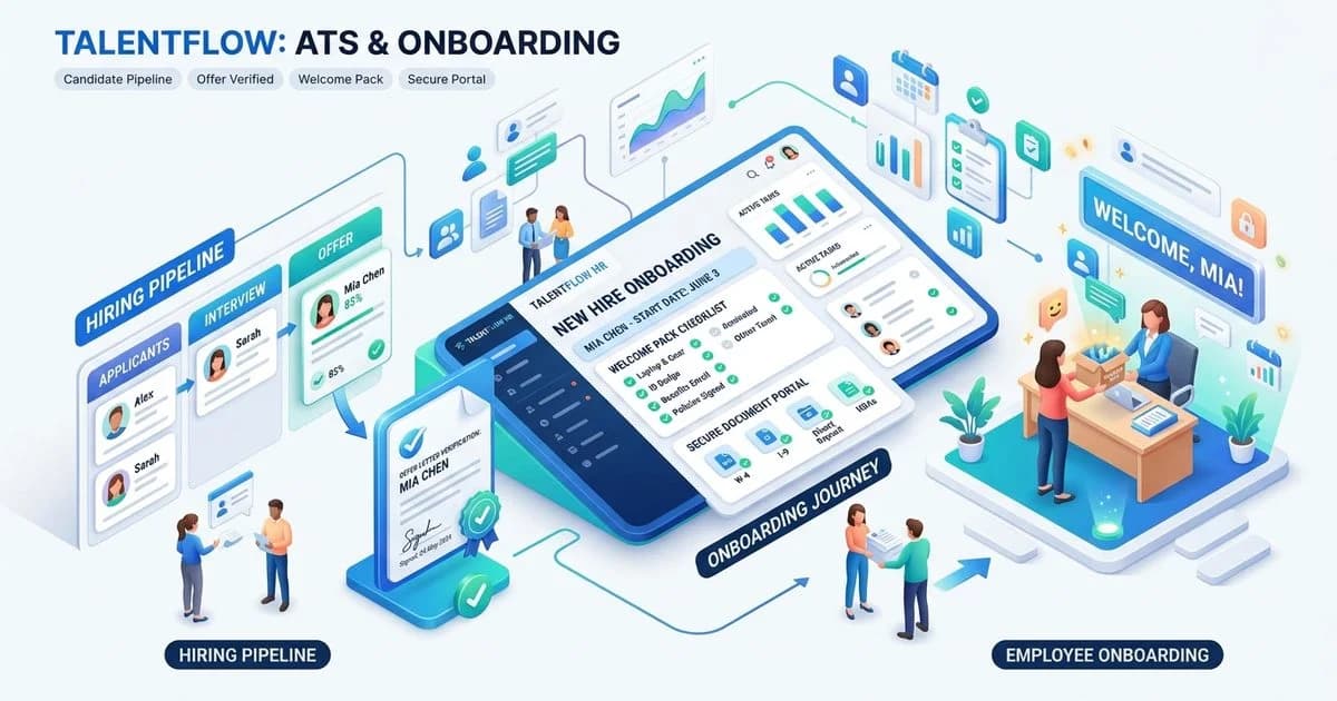 ATS onboarding in an HR applicant tracking system, from offer letter acceptance to employee onboarding checklist
