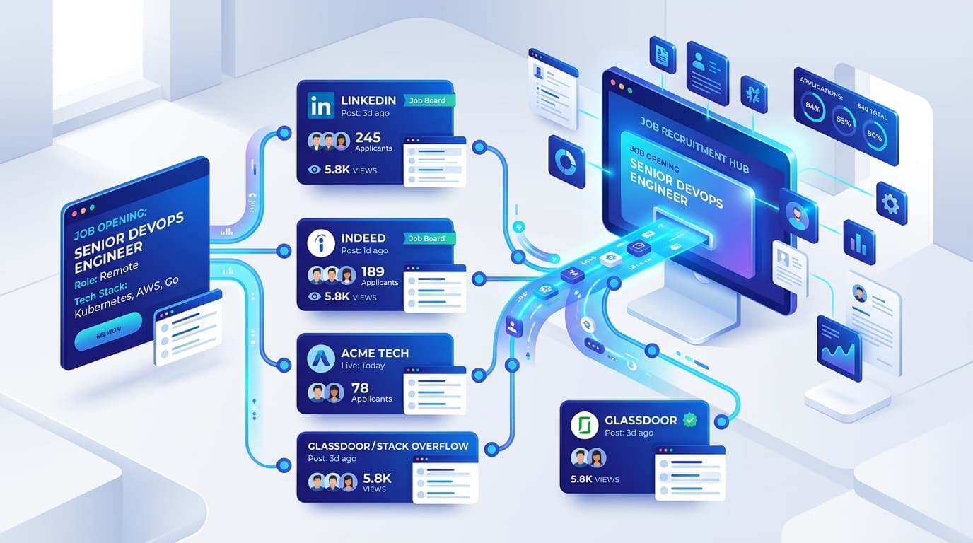 Multi-channel job posting dashboard broadcasting jobs across Naukri, LinkedIn, and Indeed