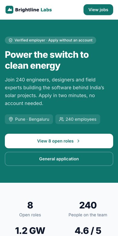 The same careers page on a phone
